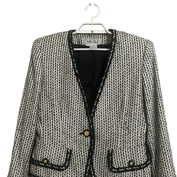 Vintage Carlisle Silk Wool Blend Herringbone Blazer - Picture 2 of 6